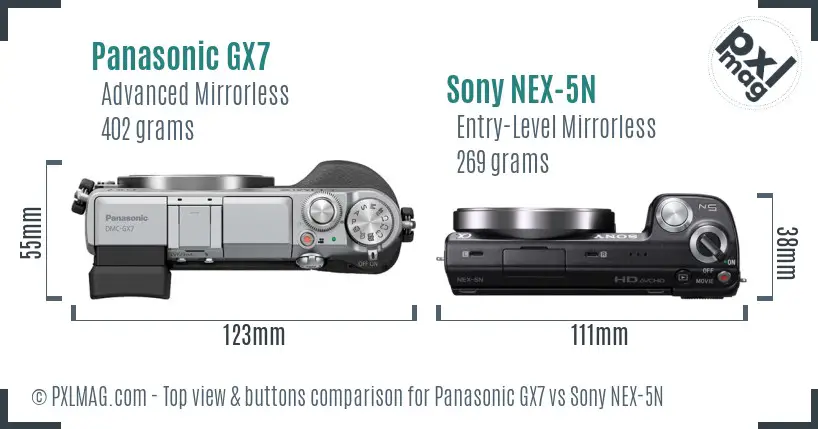 Panasonic GX7 vs Sony NEX-5N top view buttons comparison