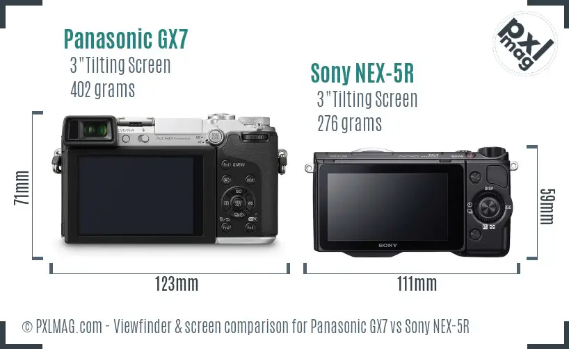 Panasonic GX7 vs Sony NEX-5R Screen and Viewfinder comparison