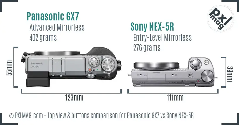 Panasonic GX7 vs Sony NEX-5R top view buttons comparison