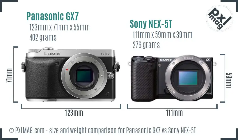 Panasonic GX7 vs Sony NEX-5T size comparison