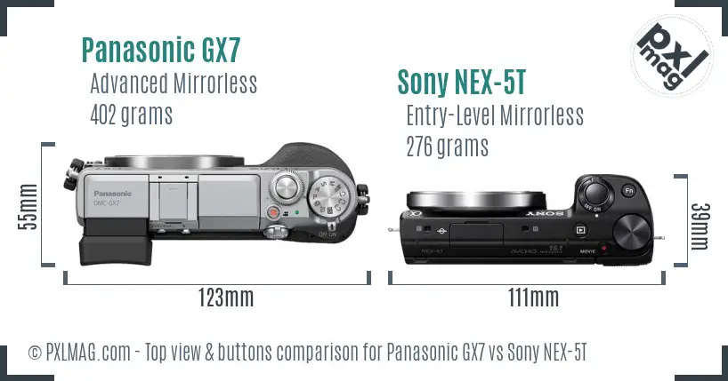 Panasonic GX7 vs Sony NEX-5T top view buttons comparison
