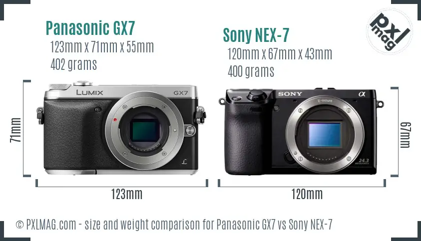 Panasonic GX7 vs Sony NEX-7 size comparison Panasonic GX7 vs Sony NEX-7 size comparison