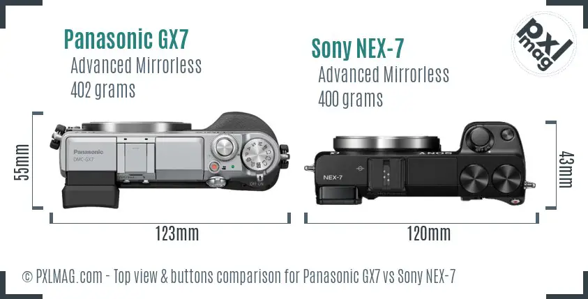 Panasonic GX7 vs Sony NEX-7 top view buttons comparison Panasonic GX7 vs Sony NEX-7 top view buttons comparison