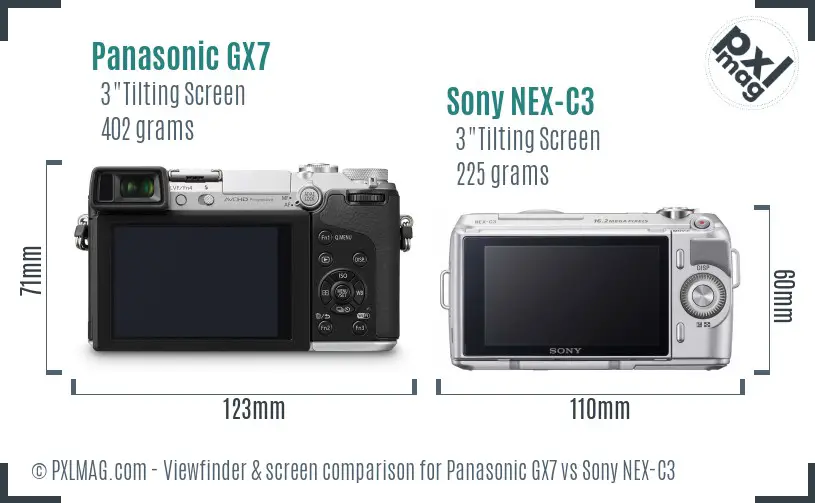 Panasonic GX7 vs Sony NEX-C3 Screen and Viewfinder comparison
