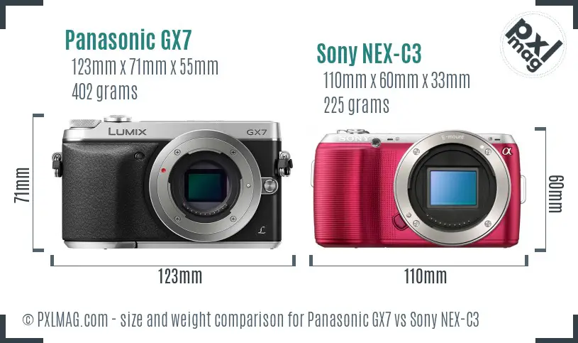 Panasonic GX7 vs Sony NEX-C3 size comparison