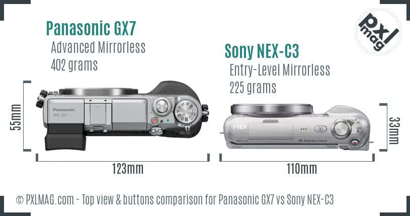 Panasonic GX7 vs Sony NEX-C3 top view buttons comparison