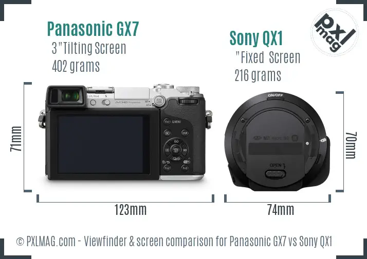Panasonic GX7 vs Sony QX1 Screen and Viewfinder comparison