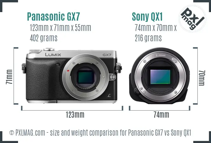 Panasonic GX7 vs Sony QX1 size comparison