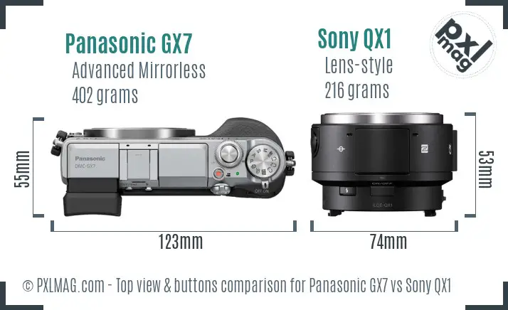 Panasonic GX7 vs Sony QX1 top view buttons comparison