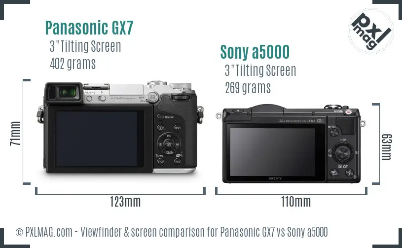 Panasonic GX7 vs Sony a5000 Screen and Viewfinder comparison