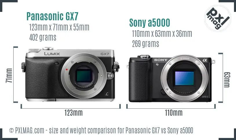 Panasonic GX7 vs Sony a5000 size comparison