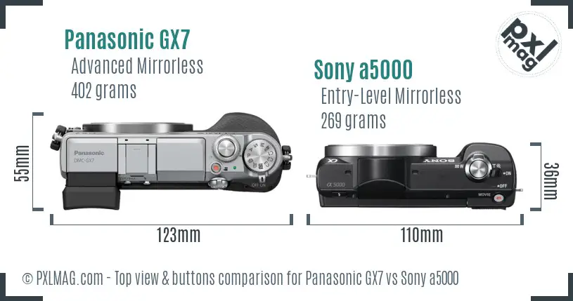 Panasonic GX7 vs Sony a5000 top view buttons comparison