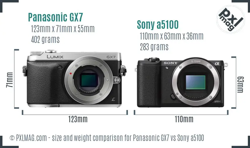 Panasonic GX7 vs Sony a5100 size comparison