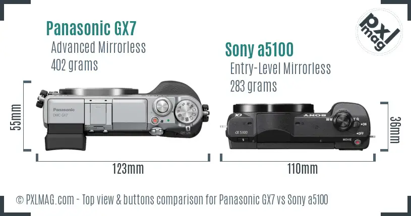 Panasonic GX7 vs Sony a5100 top view buttons comparison