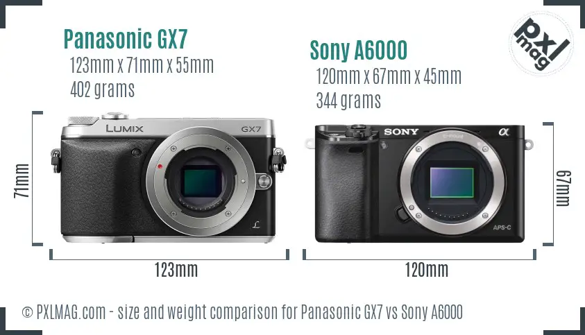 Panasonic GX7 vs Sony A6000 size comparison