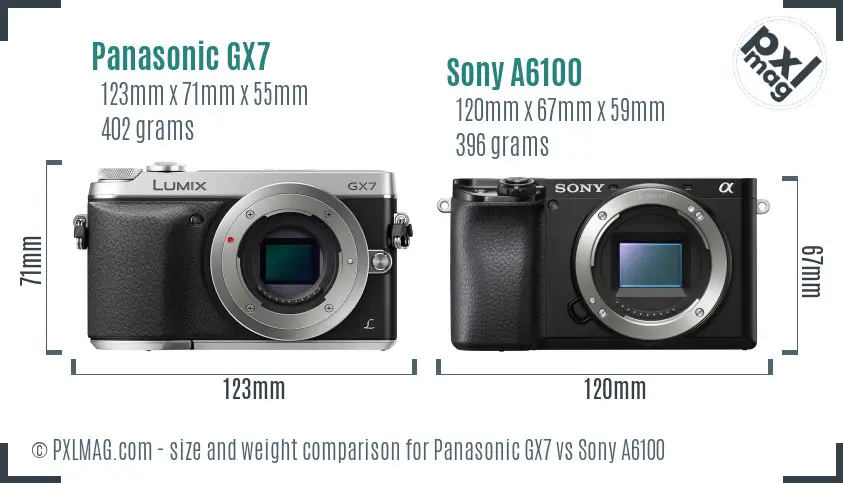 Panasonic GX7 vs Sony A6100 size comparison