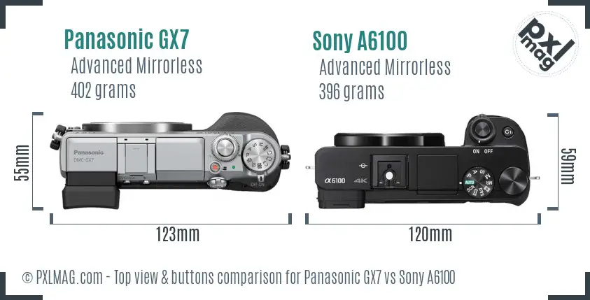 Panasonic GX7 vs Sony A6100 top view buttons comparison