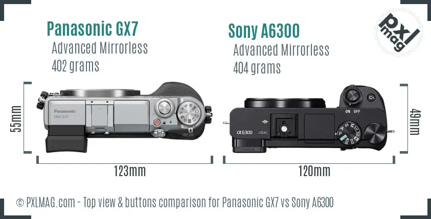 Panasonic GX7 vs Sony A6300 top view buttons comparison