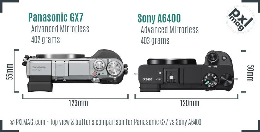 Panasonic GX7 vs Sony A6400 top view buttons comparison