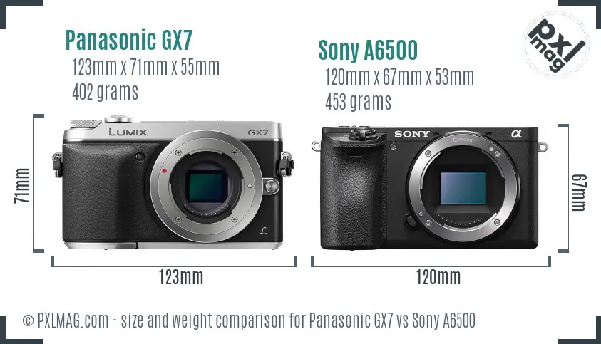 Panasonic GX7 vs Sony A6500 size comparison