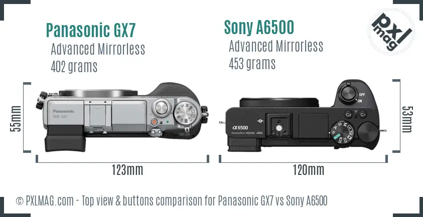 Panasonic GX7 vs Sony A6500 top view buttons comparison