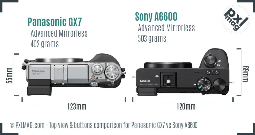 Panasonic GX7 vs Sony A6600 top view buttons comparison
