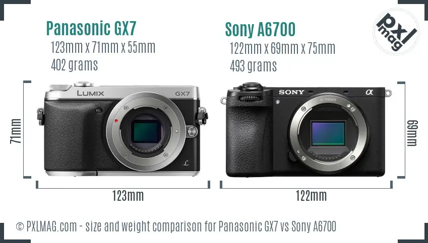 Panasonic GX7 vs Sony A6700 size comparison