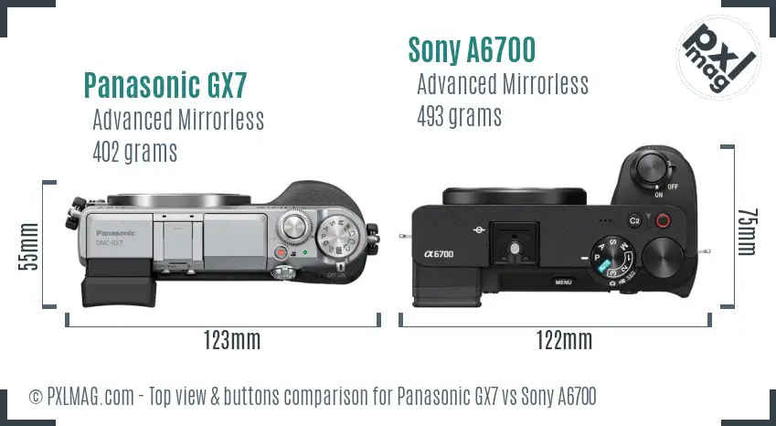 Panasonic GX7 vs Sony A6700 top view buttons comparison