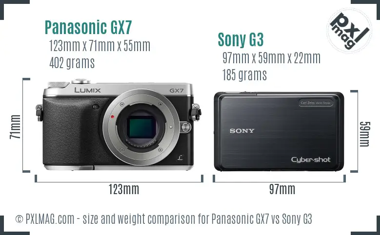 Panasonic GX7 vs Sony G3 size comparison