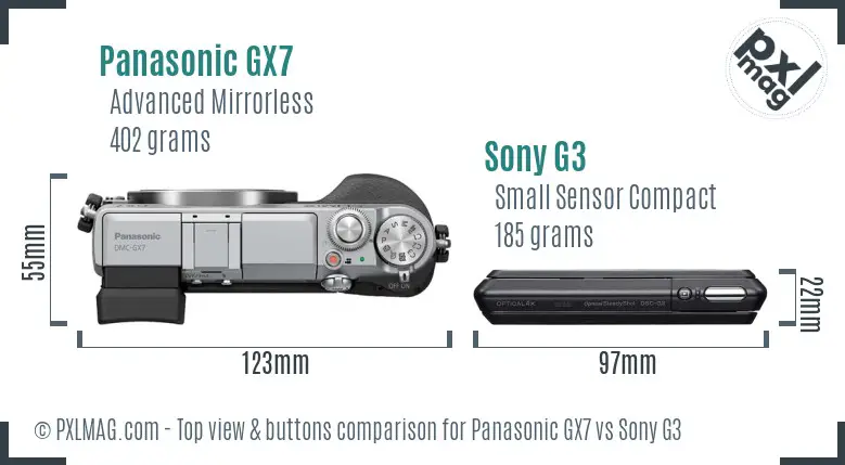 Panasonic GX7 vs Sony G3 top view buttons comparison