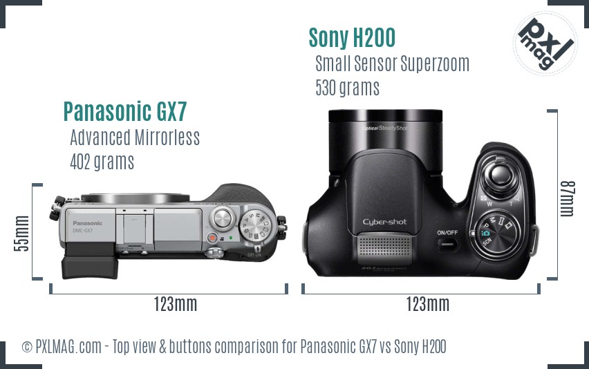 Panasonic GX7 vs Sony H200 top view buttons comparison