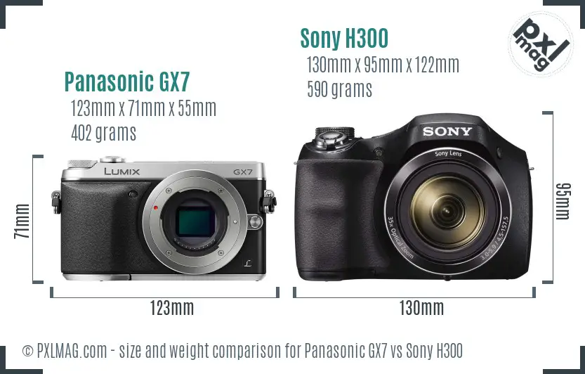 Panasonic GX7 vs Sony H300 size comparison