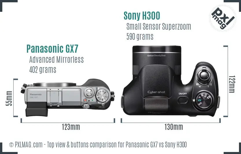 Panasonic GX7 vs Sony H300 top view buttons comparison