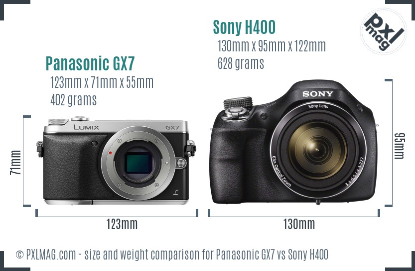 Panasonic GX7 vs Sony H400 size comparison