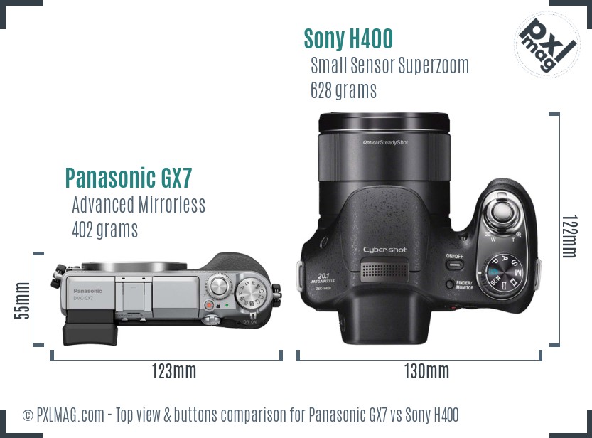 Panasonic GX7 vs Sony H400 top view buttons comparison
