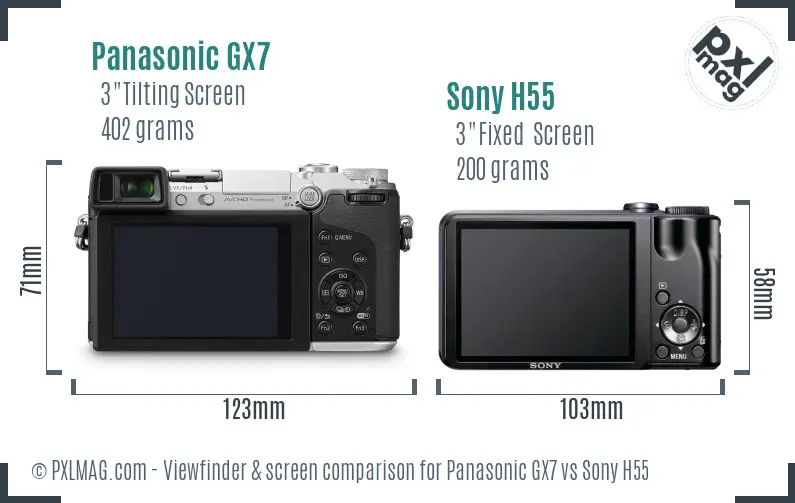 Panasonic GX7 vs Sony H55 Screen and Viewfinder comparison