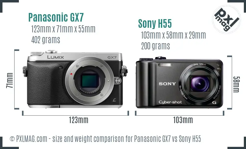 Panasonic GX7 vs Sony H55 size comparison