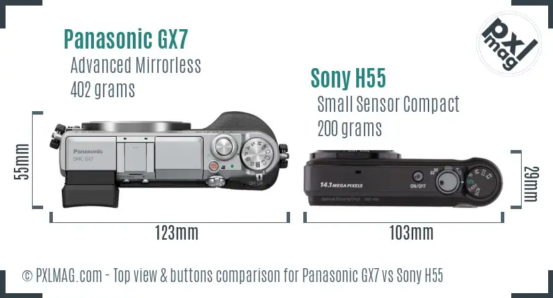 Panasonic GX7 vs Sony H55 top view buttons comparison