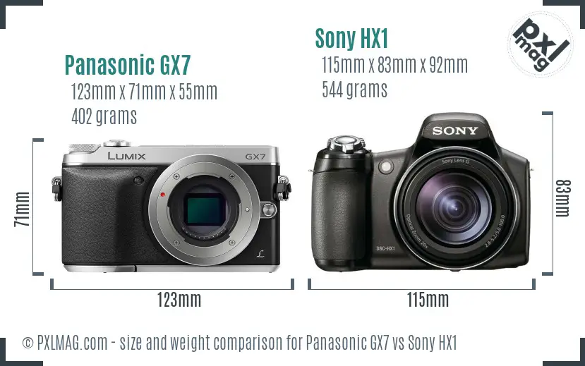 Panasonic GX7 vs Sony HX1 size comparison Panasonic GX7 vs Sony HX1 size comparison