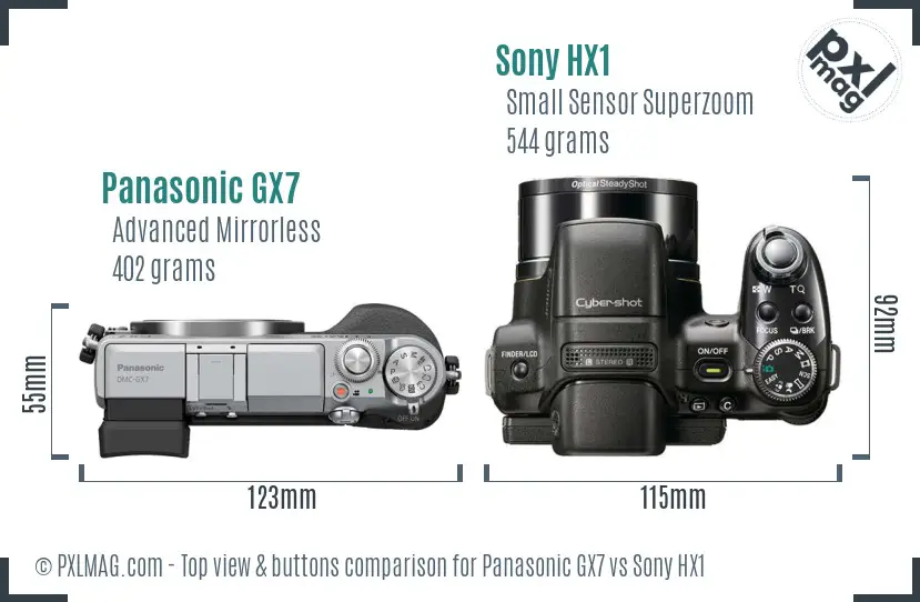 Panasonic GX7 vs Sony HX1 top view buttons comparison Panasonic GX7 vs Sony HX1 top view buttons comparison