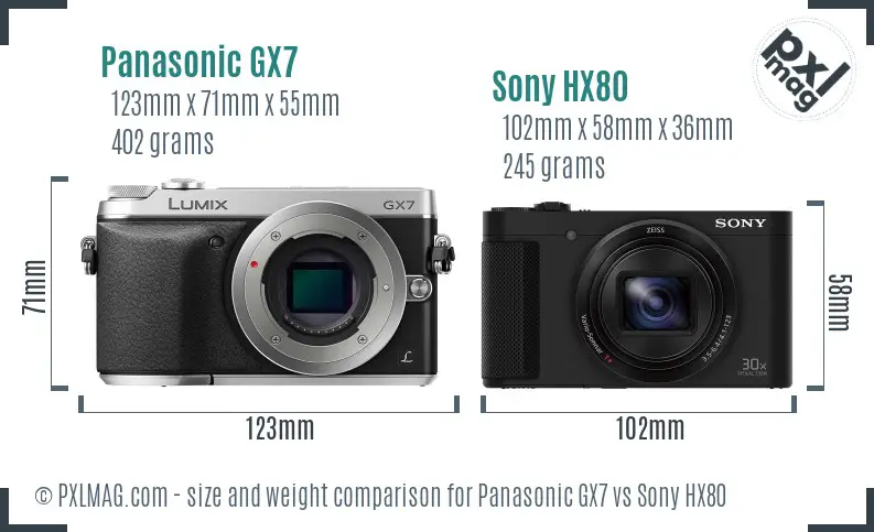 Panasonic GX7 vs Sony HX80 size comparison