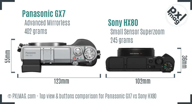 Panasonic GX7 vs Sony HX80 top view buttons comparison
