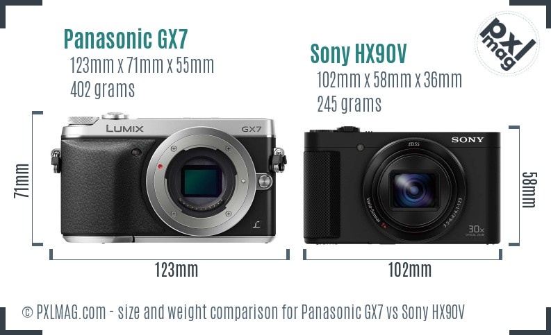Panasonic GX7 vs Sony HX90V size comparison