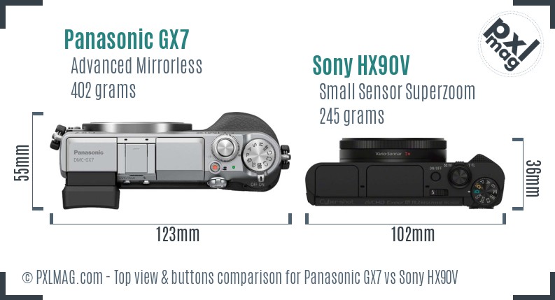 Panasonic GX7 vs Sony HX90V top view buttons comparison