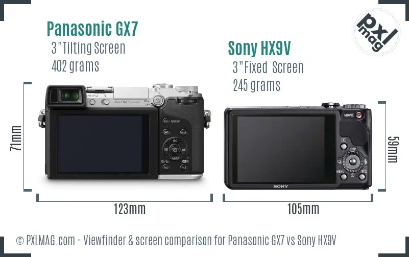 Panasonic GX7 vs Sony HX9V Screen and Viewfinder comparison