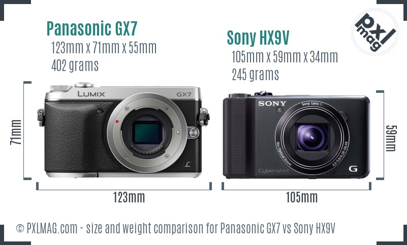 Panasonic GX7 vs Sony HX9V size comparison