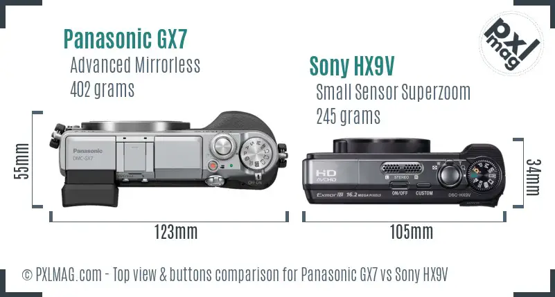 Panasonic GX7 vs Sony HX9V top view buttons comparison