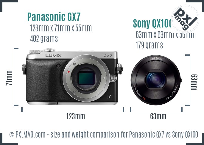 Panasonic GX7 vs Sony QX100 size comparison