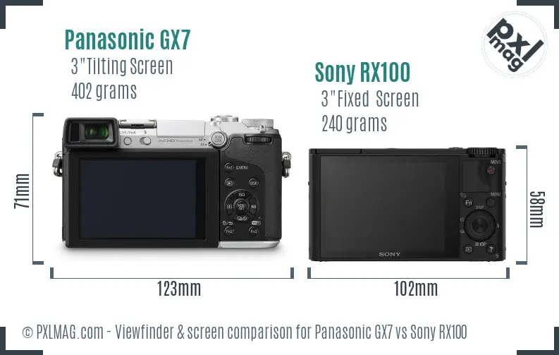 Panasonic GX7 vs Sony RX100 Screen and Viewfinder comparison
