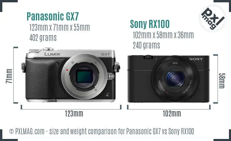 Panasonic GX7 vs Sony RX100 size comparison